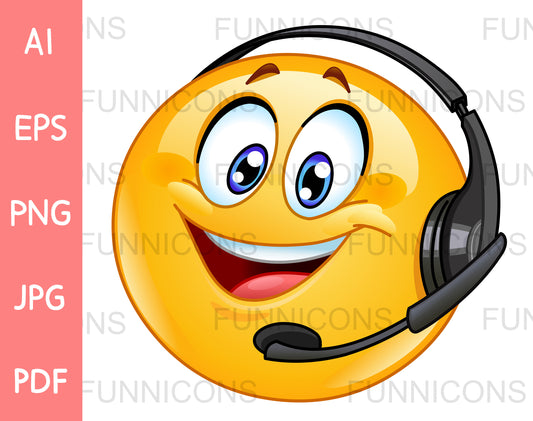 Customer Support Emoji with Headset, Call Center Emoticon