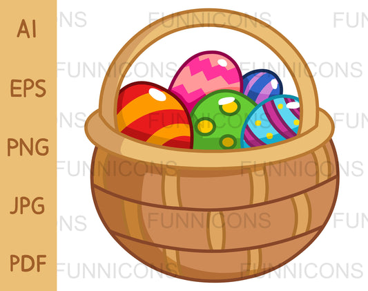 Eater Basket Filled with Colorful Eggs.