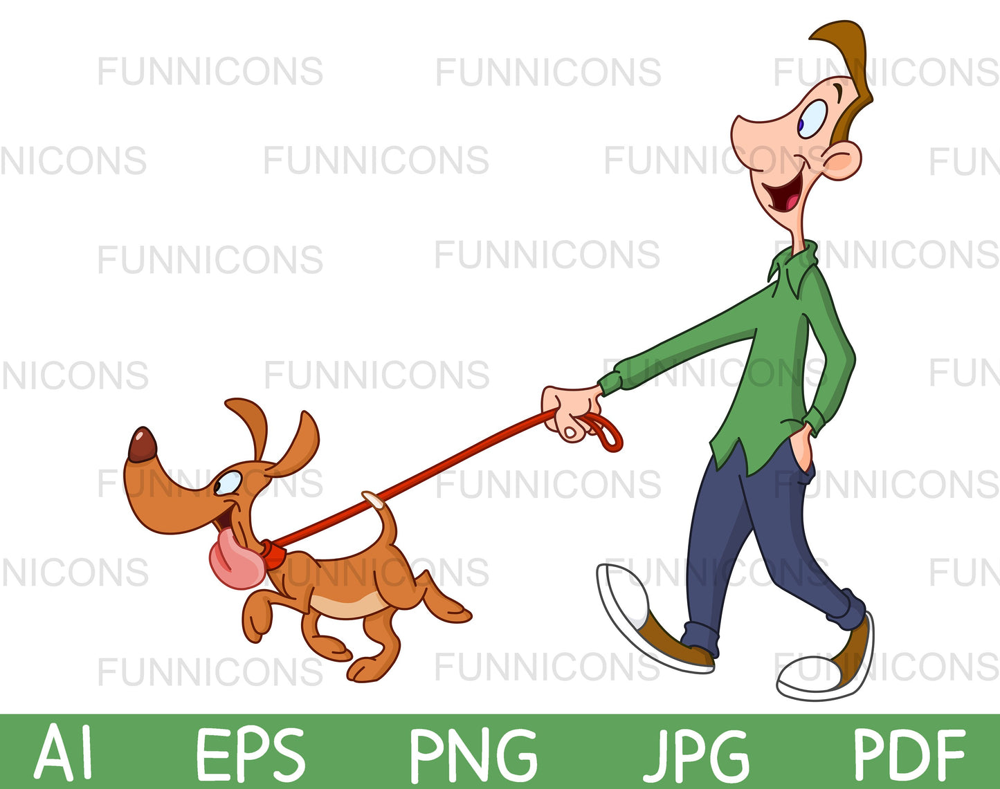 Happy Dog Leading a Man on a Walk