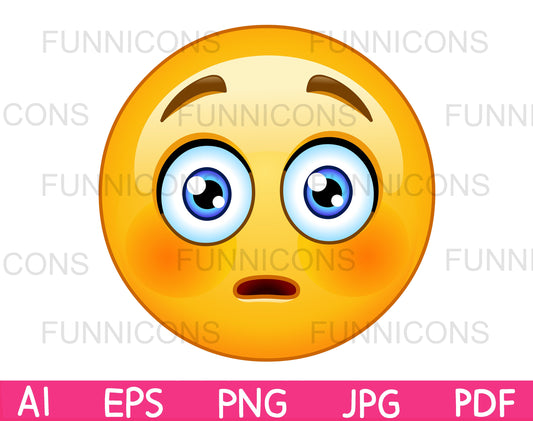 Embarrassed Emoji with Flushed Red Cheeks Making a Shock, Worry or Surprise Expression
