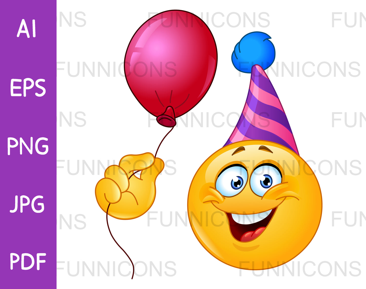Birthday Emoji Wearing a Party Hat and Holding a Balloon