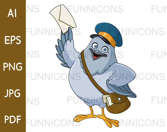 Happy Carrier Pigeon Mail Man Holding up an Envelope