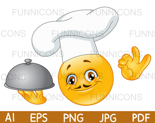 Happy Chef Emoji Holding a Platter and Showing OK Hand Sign