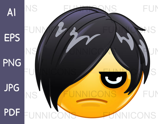 Emo Emoji with Dark Hair and Eye