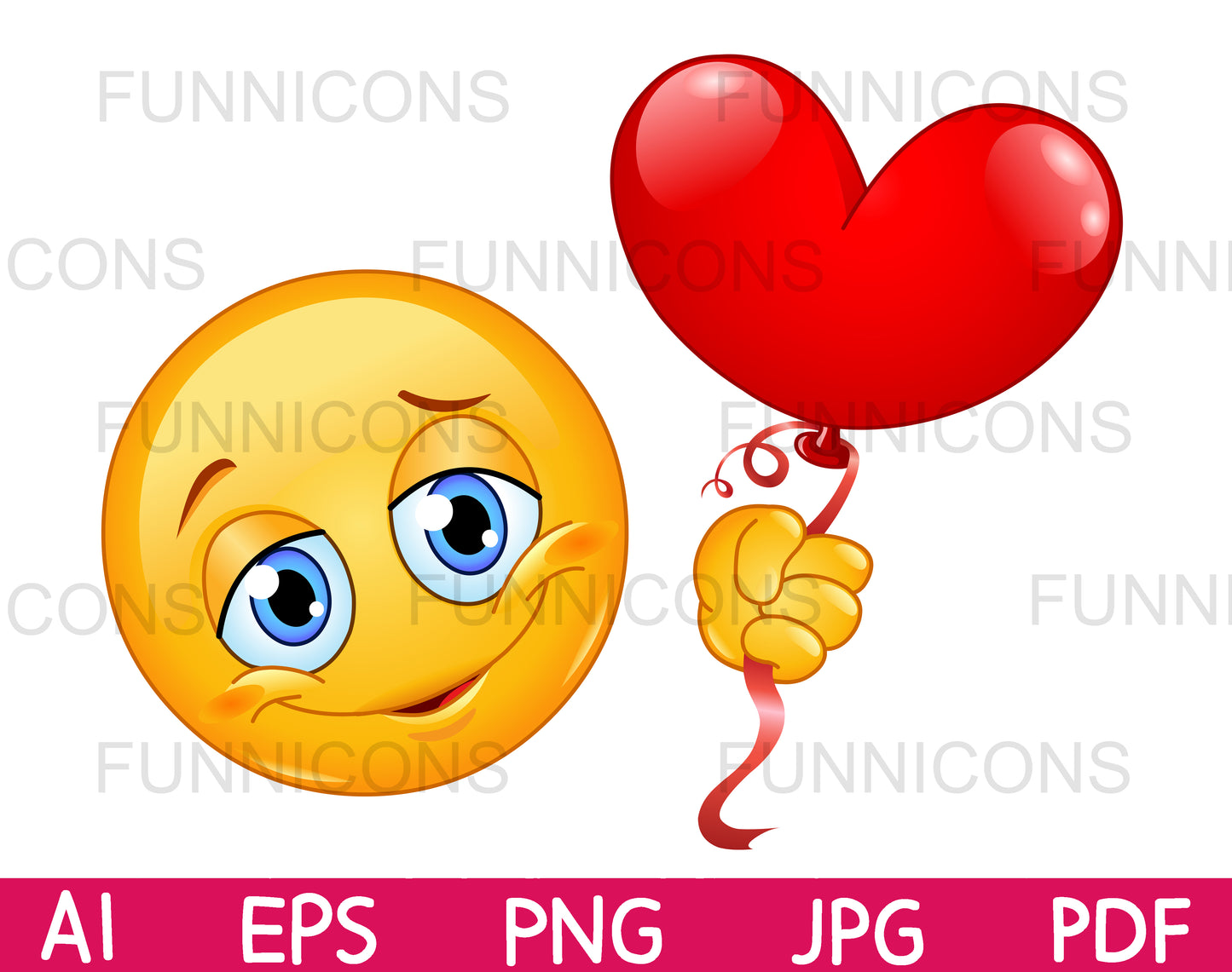 Smiling Emoji Holding a Heart Shape Balloon