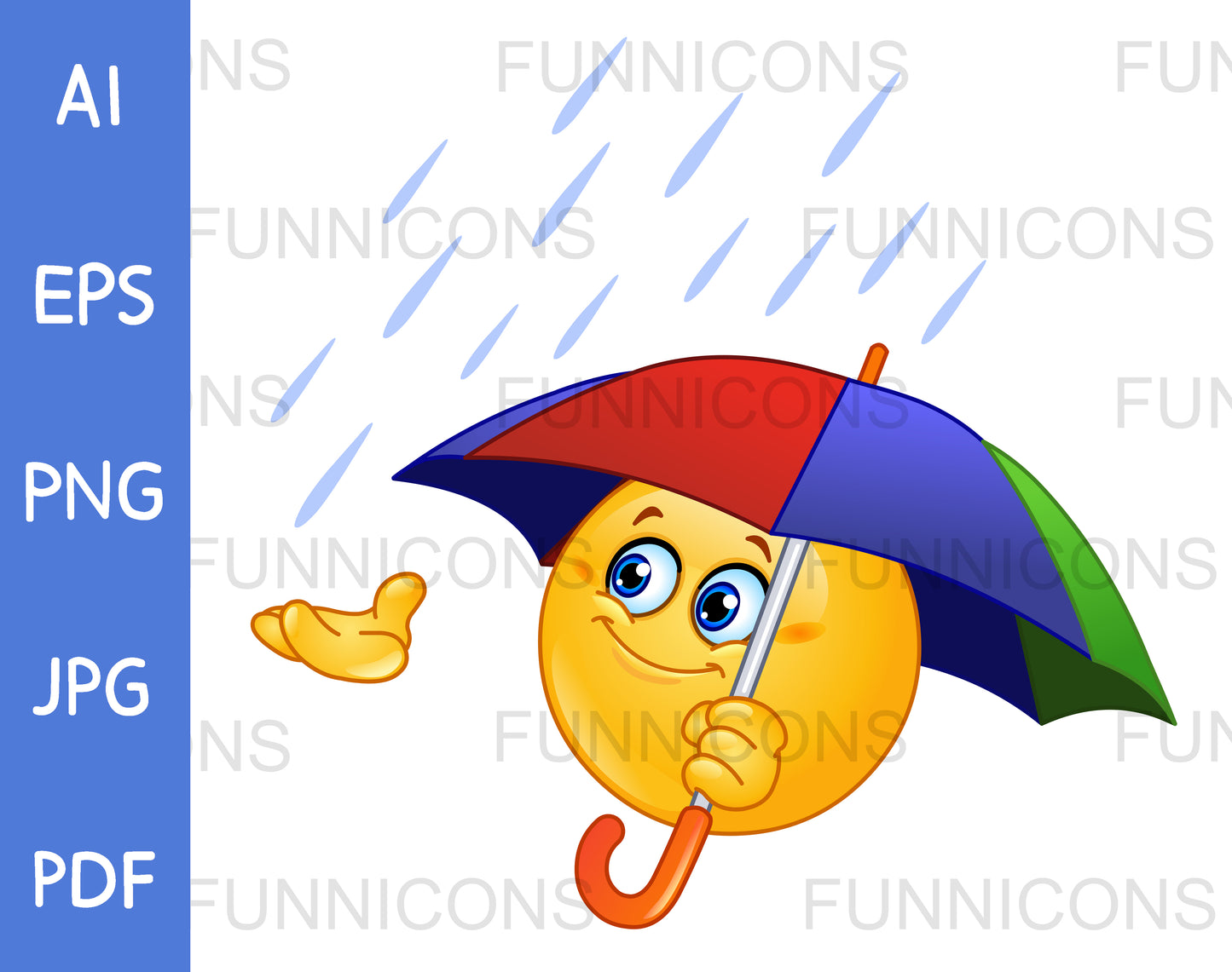 Smiling Emoji Catching Rain in his Hand and Holding an Umbrella