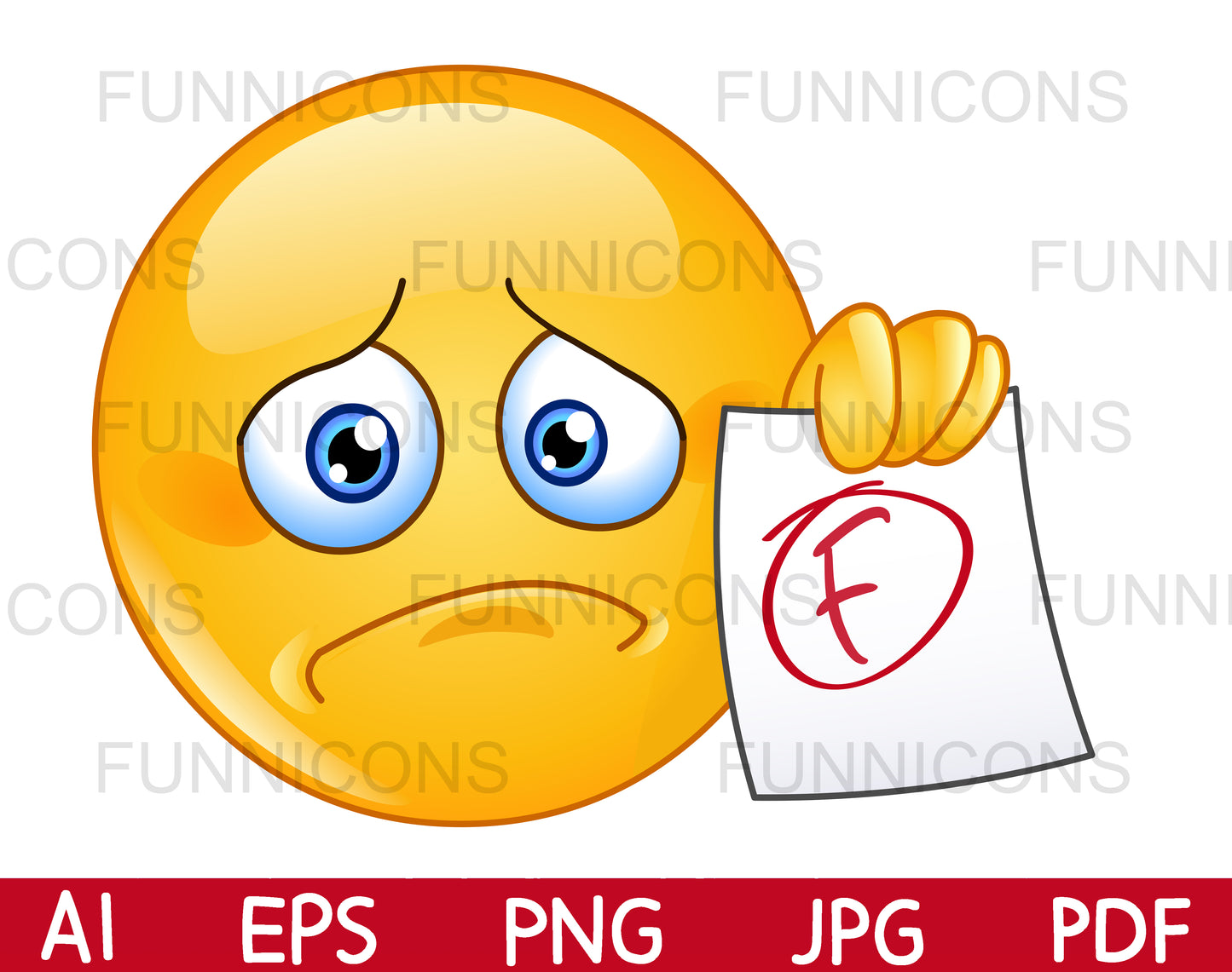 Disappointed Emoji Showing a Paper with F Failure Grade