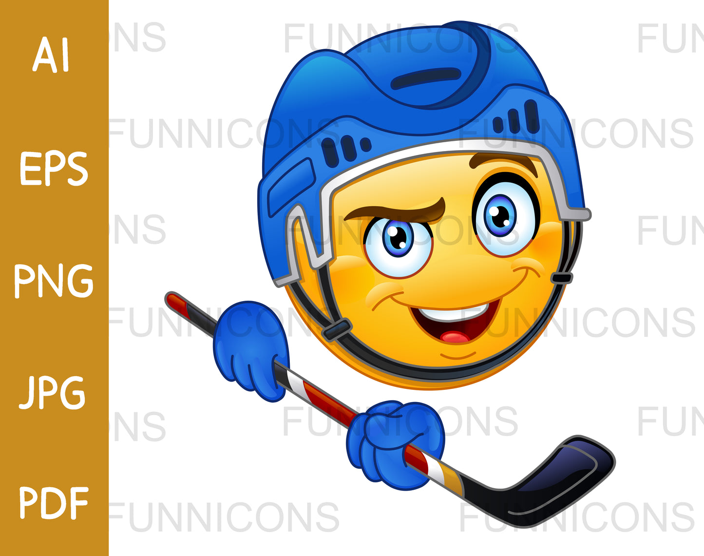 Happy Hockey Emoji Player in a Helmet, Holding a Stick