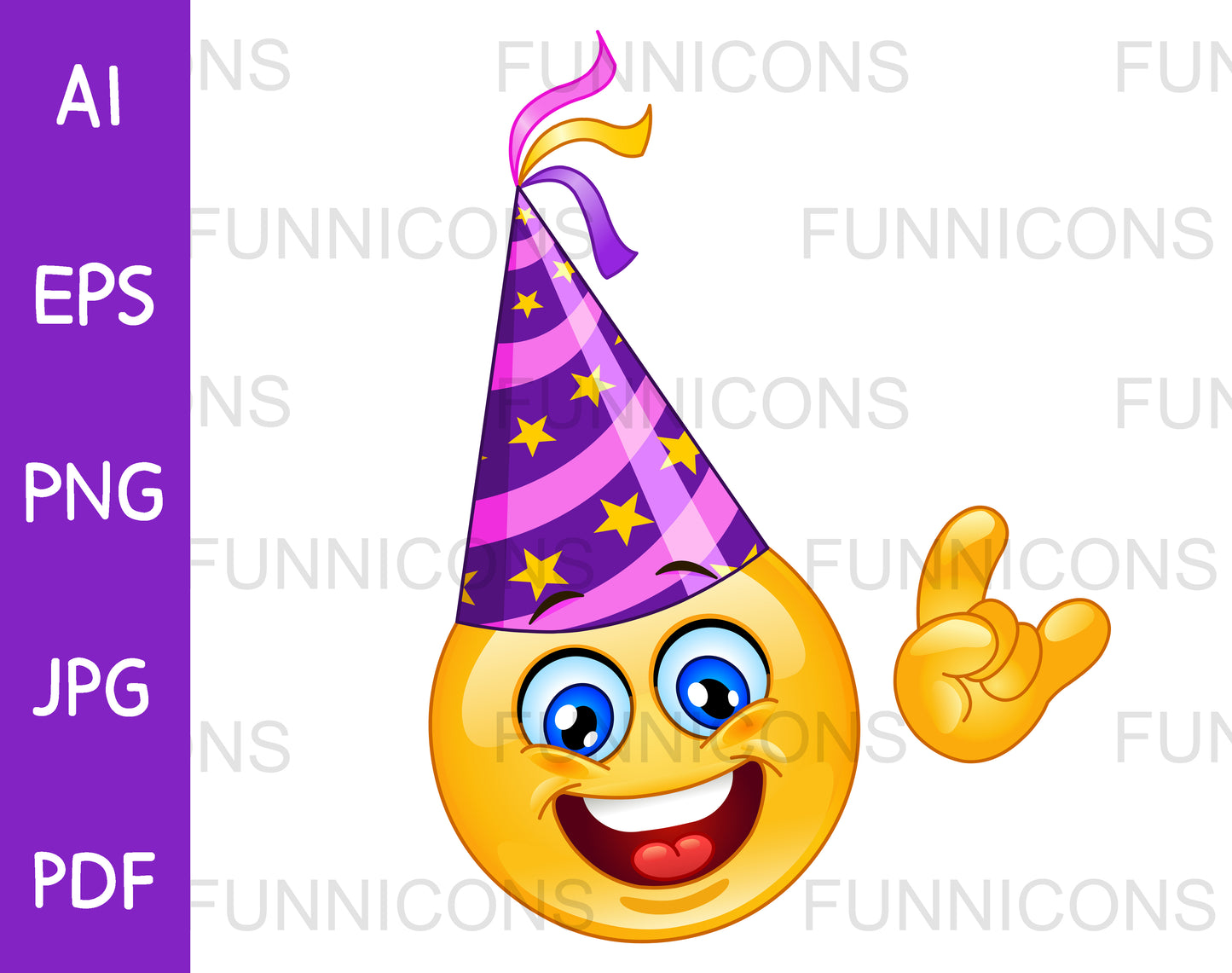 Happy Emoji Wearing Party Hat and Showing the Horn Sign