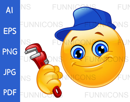 Smiling Emoji Plumber or Repairman Holding a Monkey Wrench