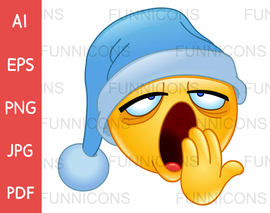 Sleepy Emoji Yawning and Wearing a Nightcap