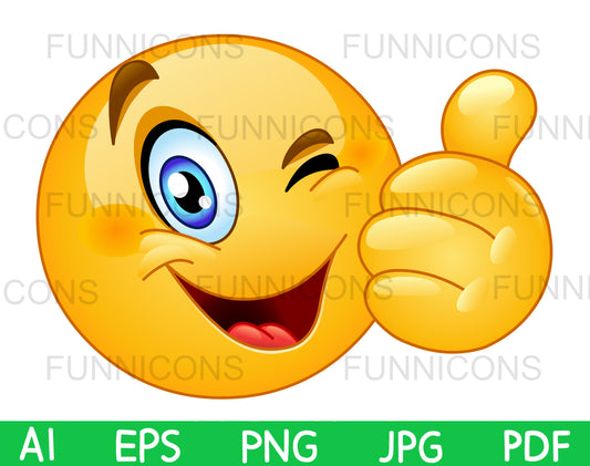 Happy Emoji Winking and Showing Thumb up, Like Gesture.