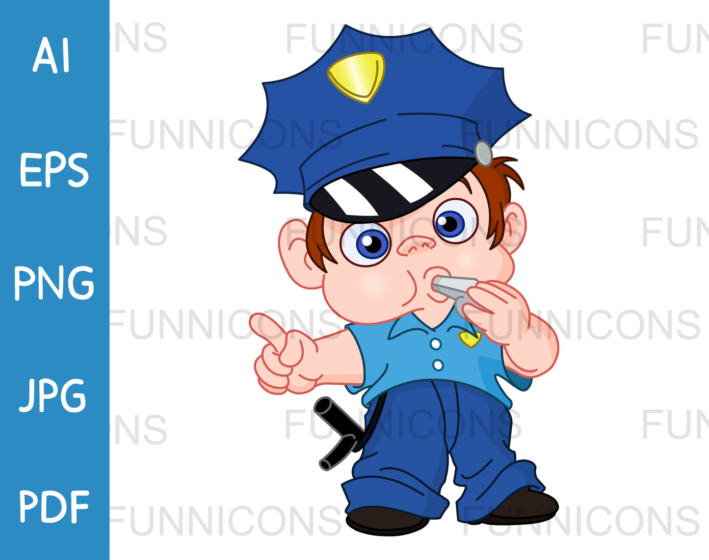 Little Policeman Boy Blowing a Whistle