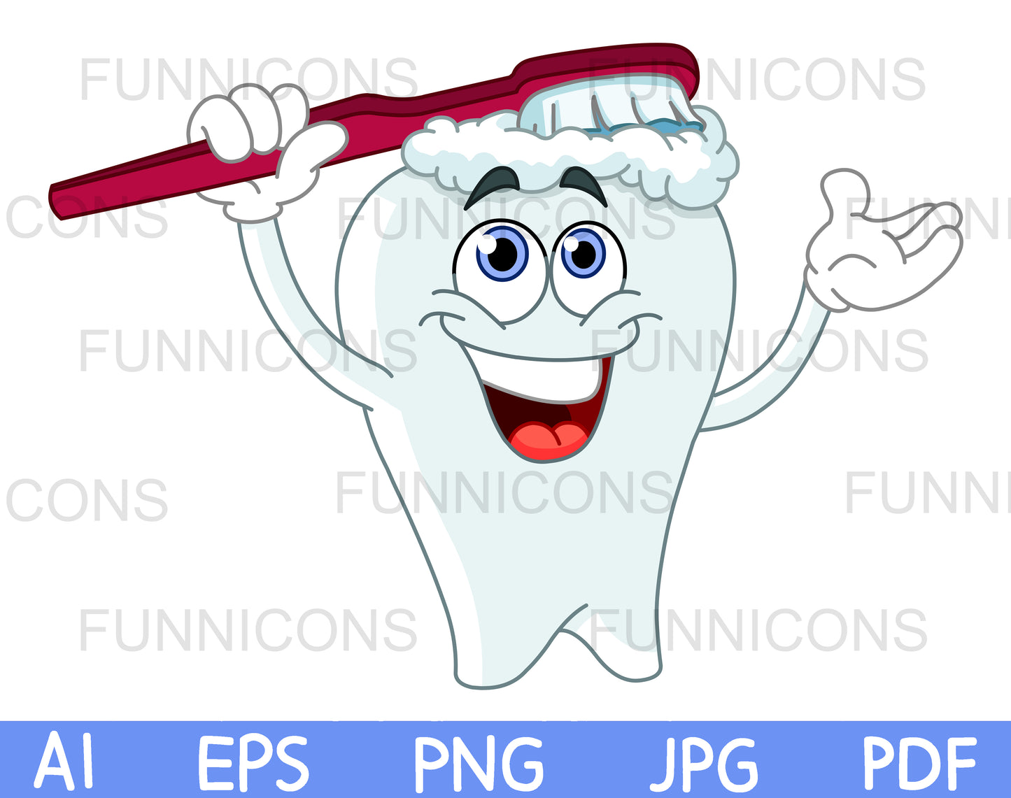 Happy Dental Cartoon Tooth Character Brushing Its Head