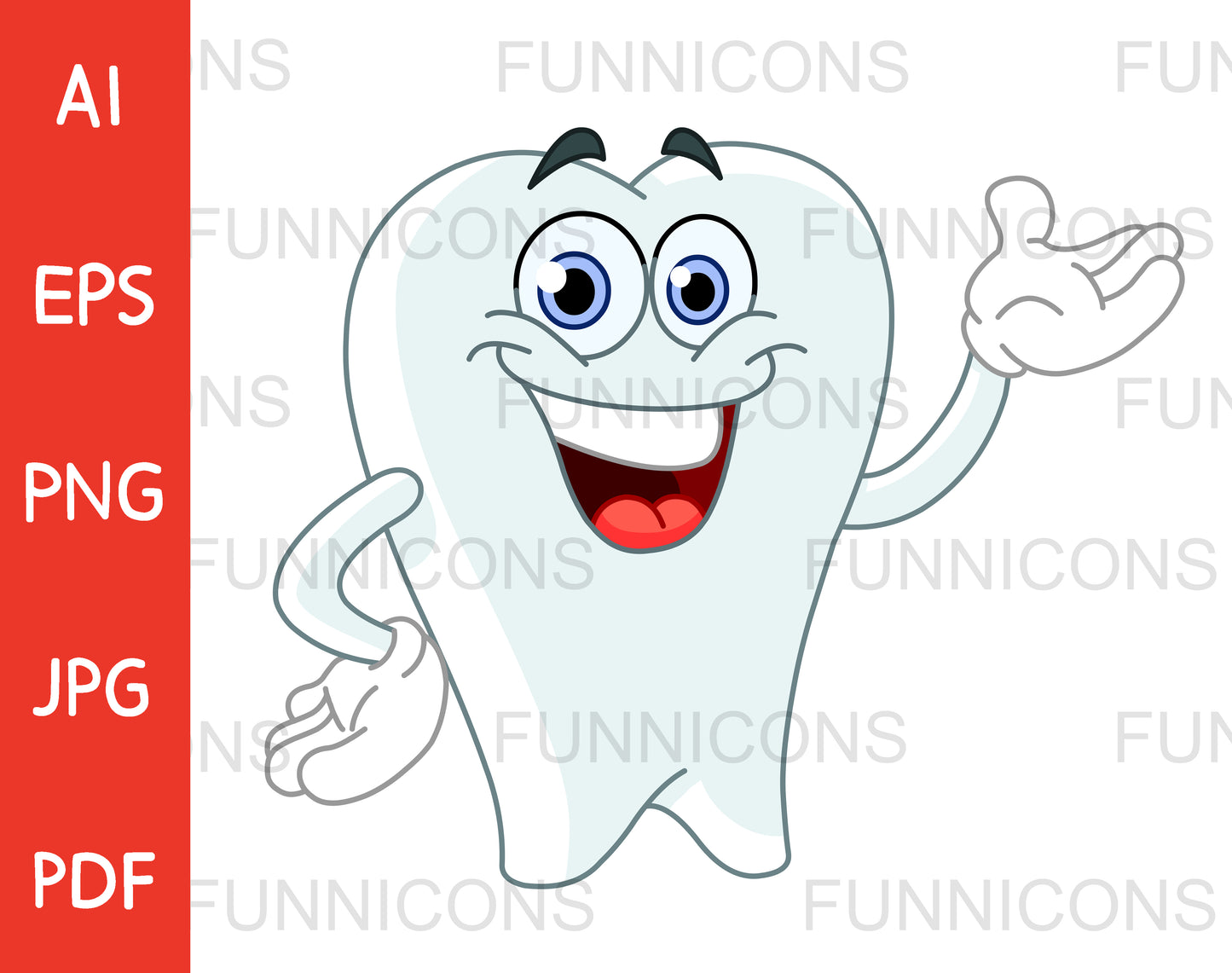 Happy Cartoon Tooth Character Presenting with his Hand