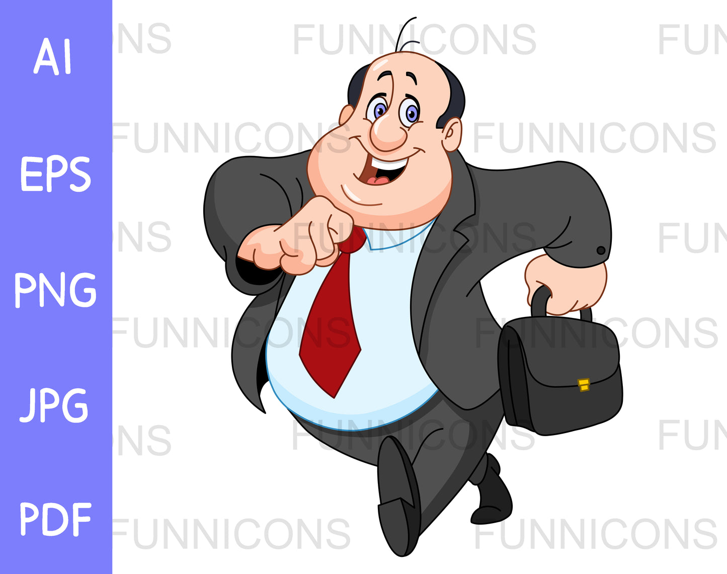 Cheerful Chubby Business Man Walking Fast or Running