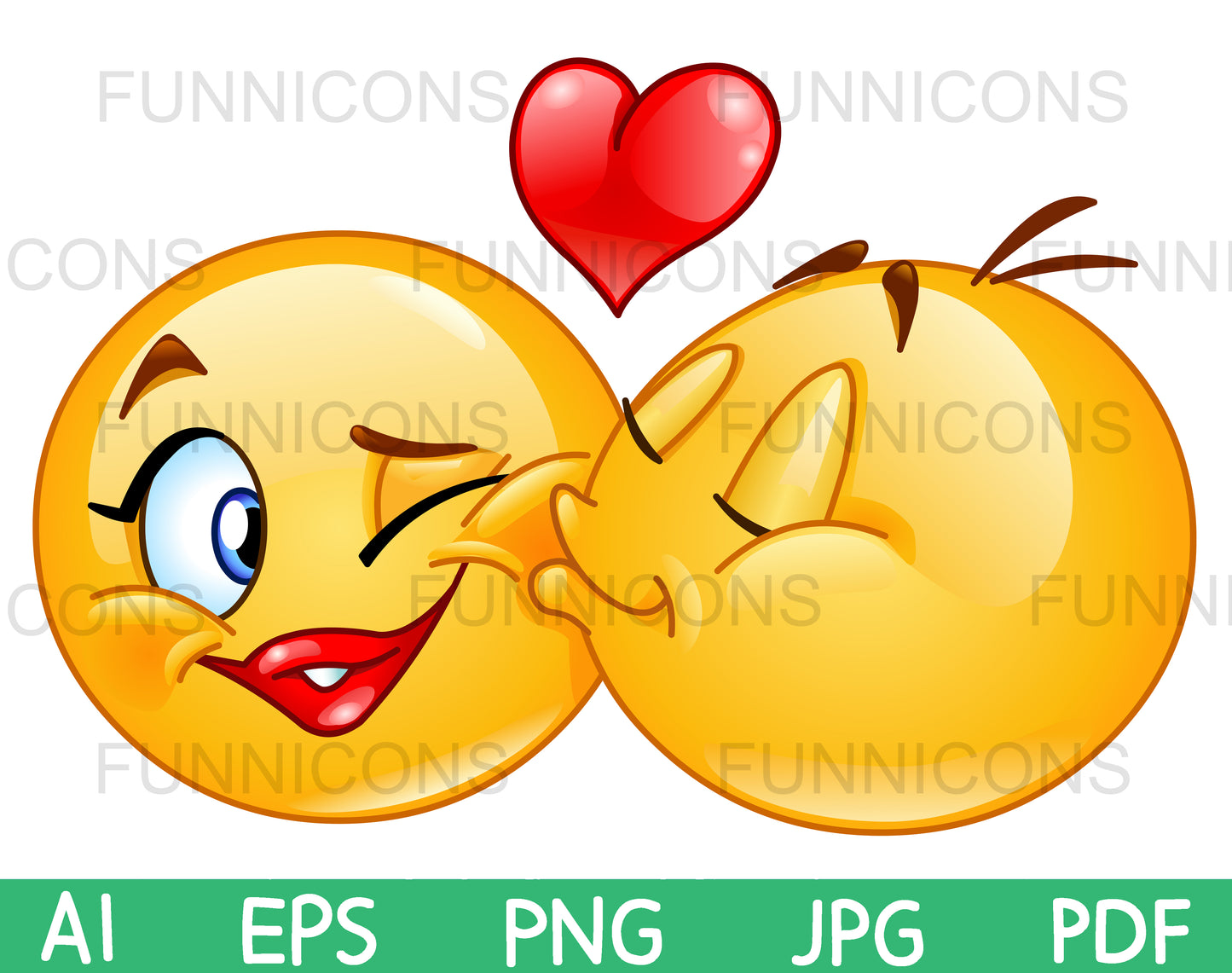 Kissing Emojis, Male Emoji Kissing a Female Emoji