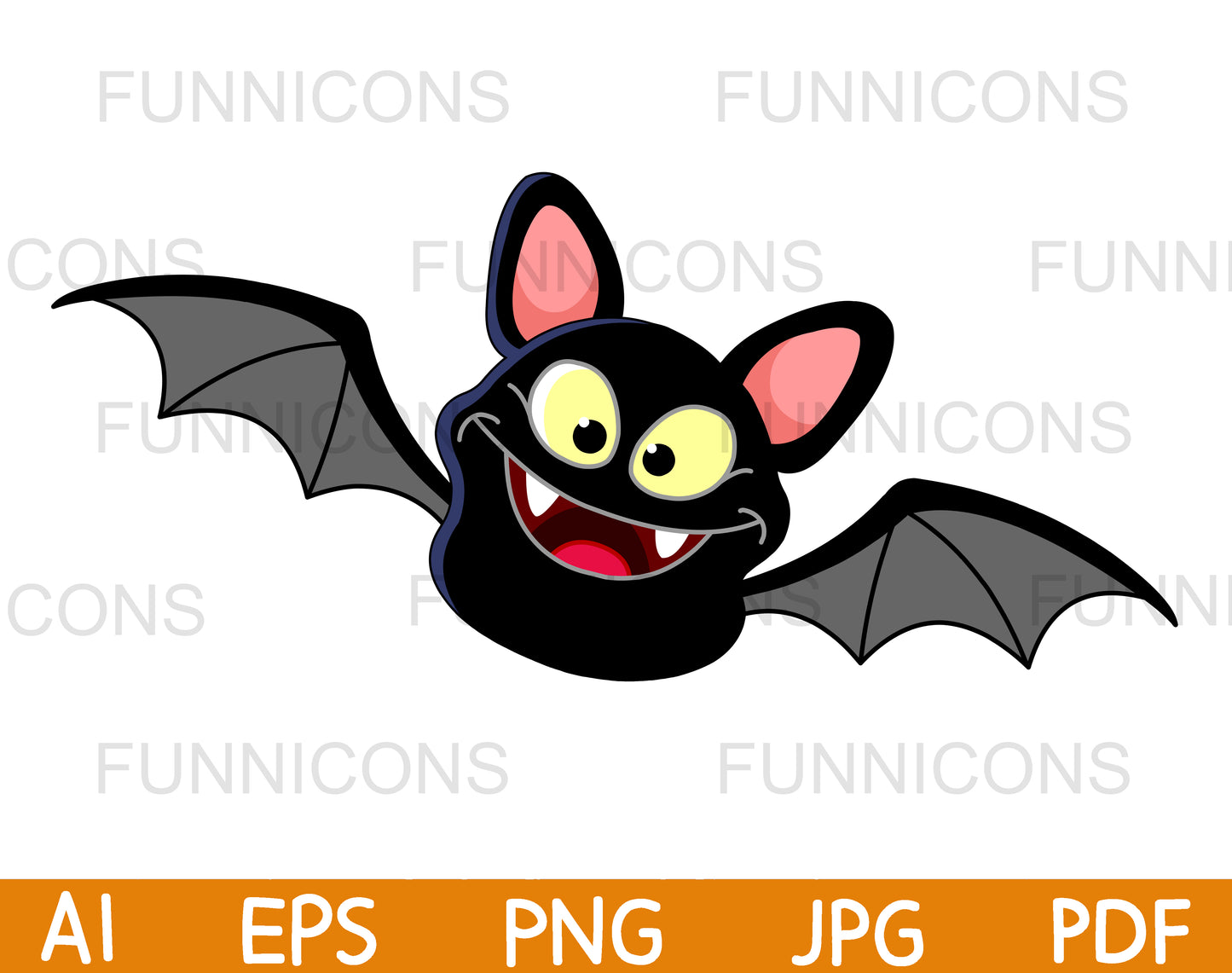 Smiling Black Vampire Bat Flying