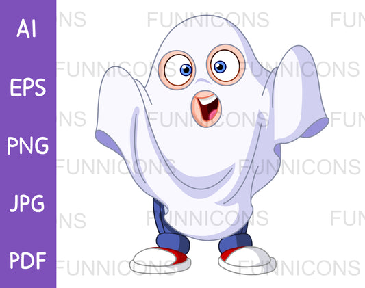 Cute Kid in a Ghost Costume Celebrating Halloween