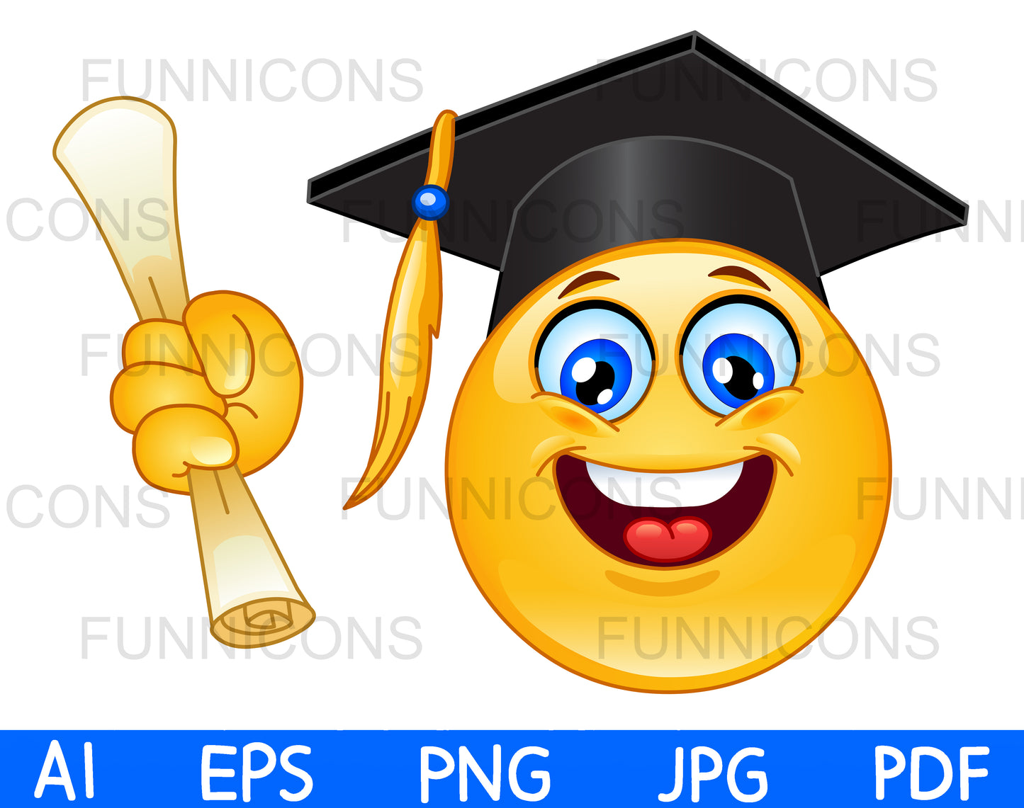 Happy Emoji Wearing a Graduation Cap and Holding a Diploma