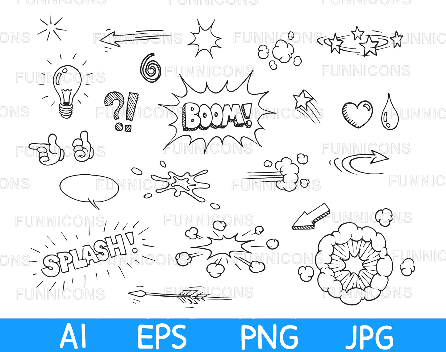 Vector Hand Drawn Comic Book Elements Doodle Set