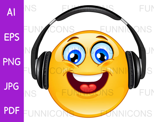 Happy Emoji Wearing Headphones