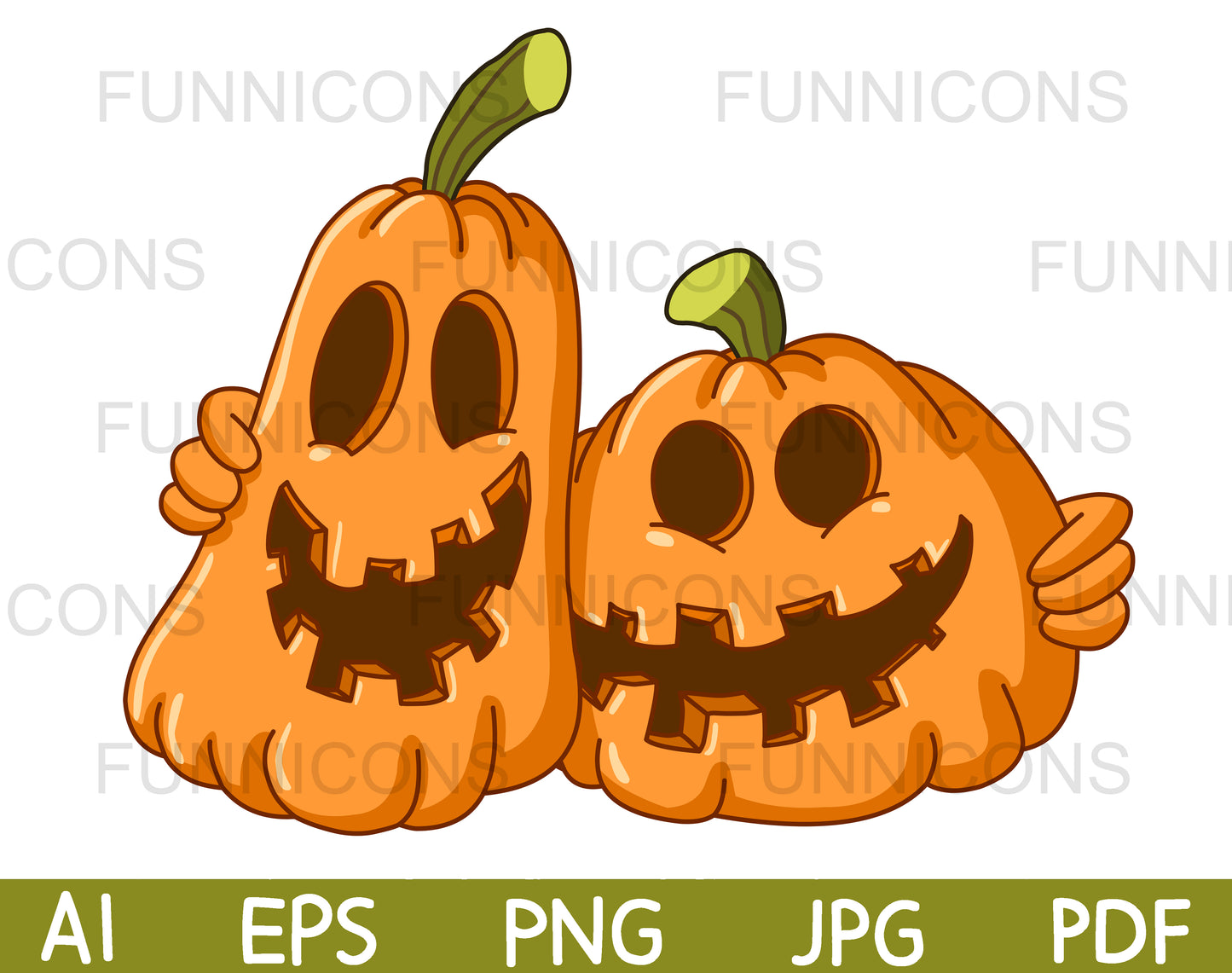 Happy Jack O Lantern Cartoon Pumpkins Hugging