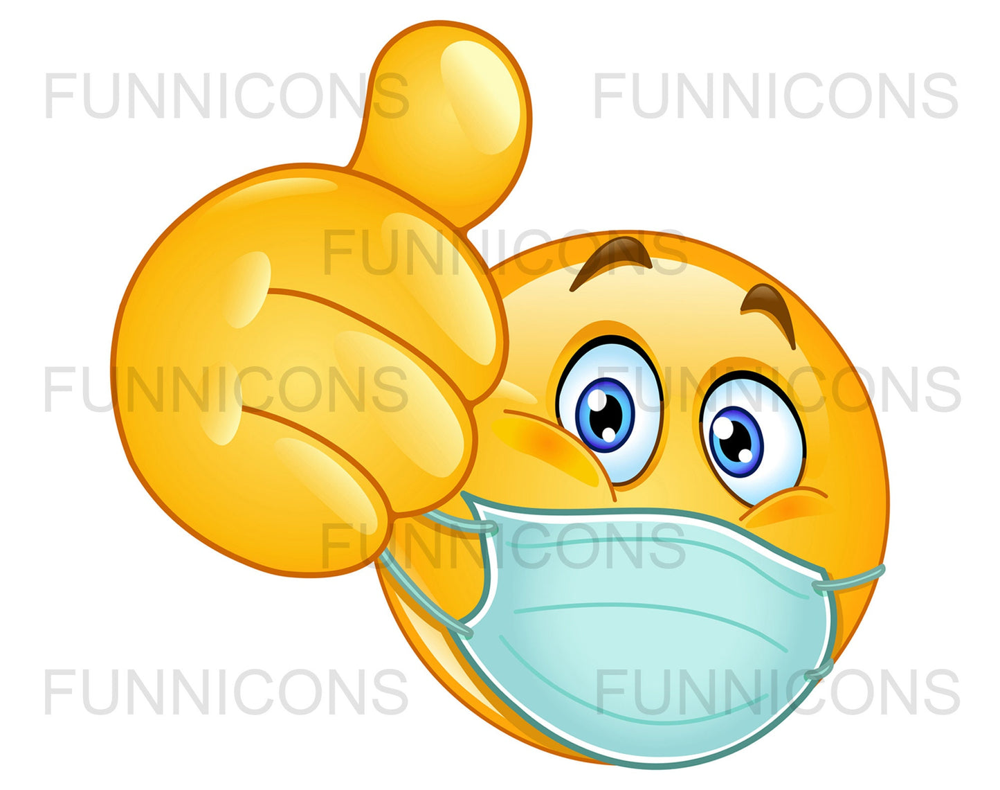 Emoji with Medical Mask over Mouth Showing Thumb up, Like Gesture.