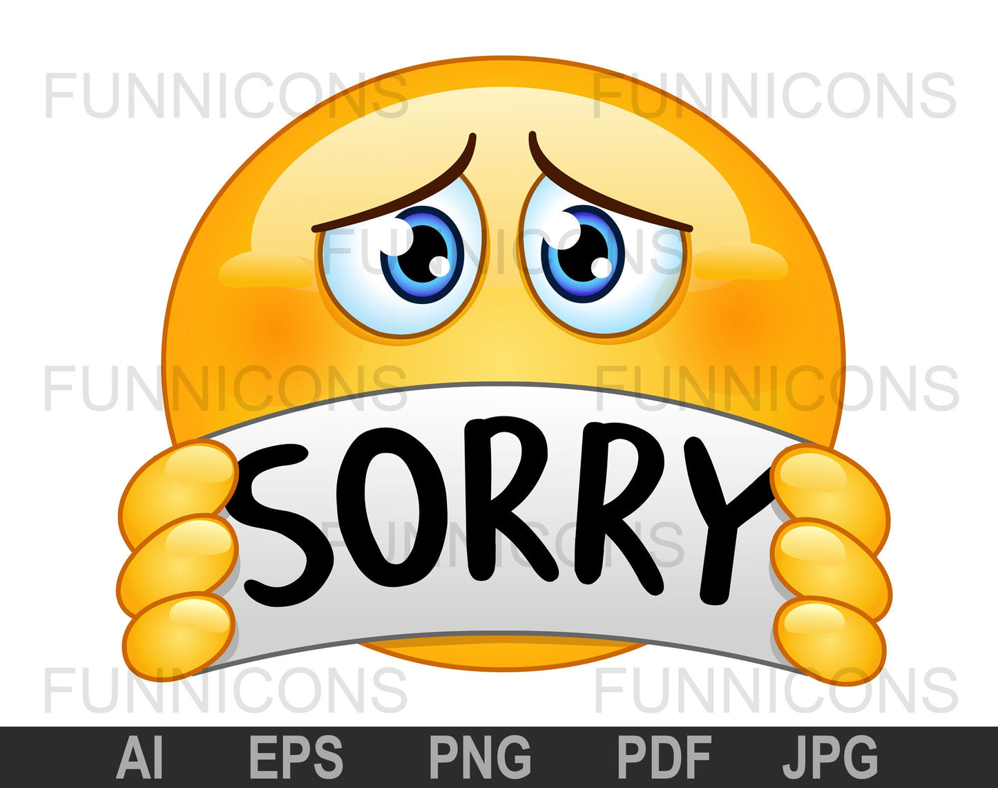 Sad and Apologizing Emoji Holding a Sign with the Text Sorry