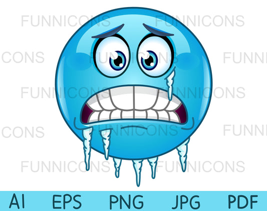 Blue Cold Freezing Face Emoji with Icicles Clinging to Its Jaw and Cheek