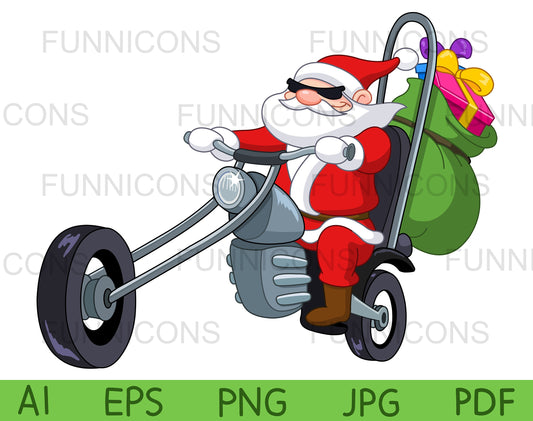 Santa Claus with Sunglasses Riding a Chopper Motorcycle Bike