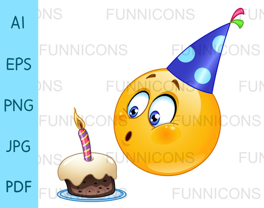Birthday Emoji Blowing out a Candle on a Cake