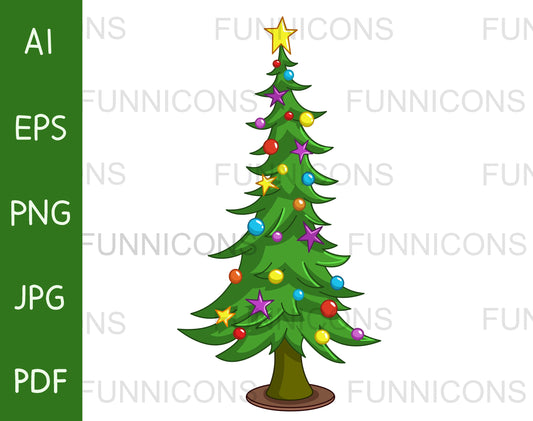 Tall Christmas Tree with Star and Bauble Ornaments