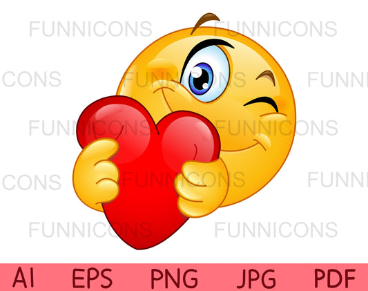 Winking Emoji Hugging a Red Heart, Showing Love and Care