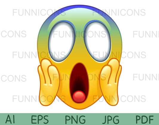 Emoji Face Screaming in Fear with Two Hands Holding the Face, Shock, Surprise, Scare Expressions