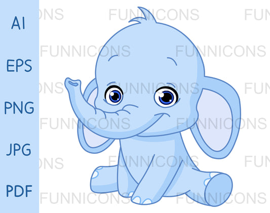 Cute Blue Baby Boy Elephant Sitting