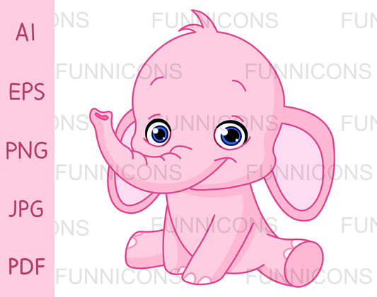 Cute Pink Baby Girl Elephant Sitting