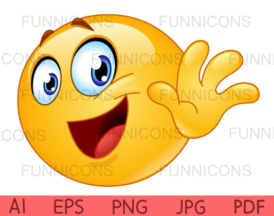 Happy Emoji Waving Goodbye, Bye, Gotta Go, See you, Hi or Hello