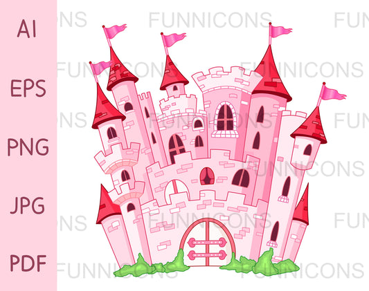 Pink Stone Princess Castle with Red Turrets and Pink Flags