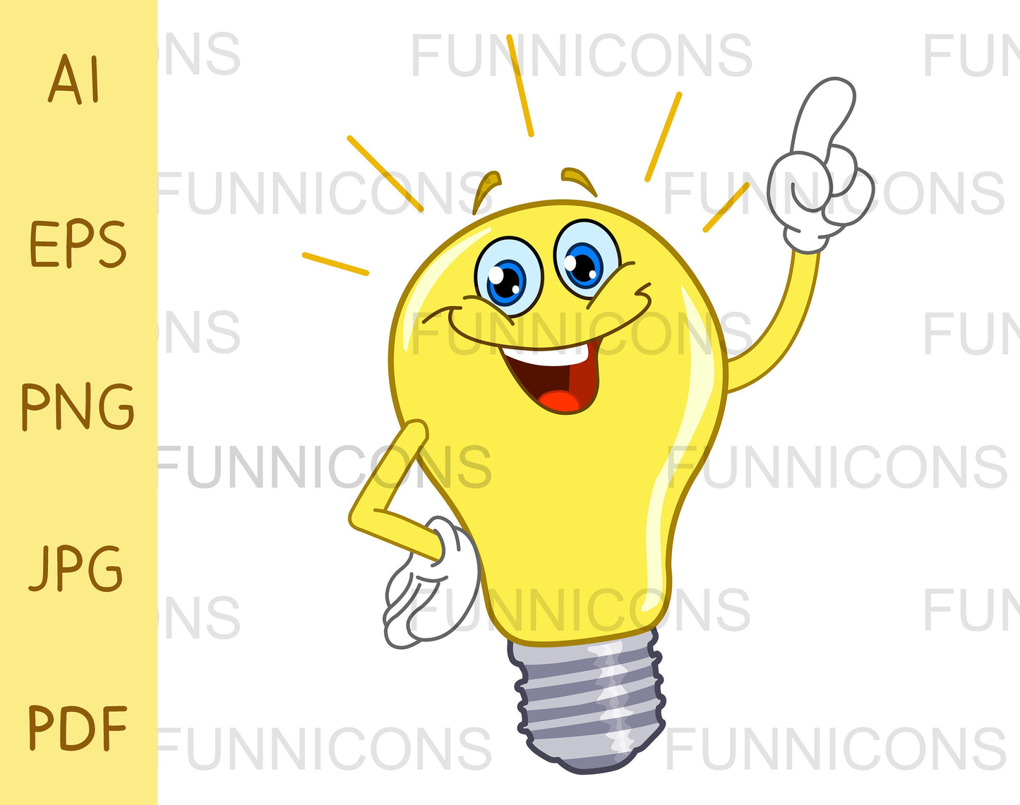 Happy Light Bulb Cartoon Character Pointing with his Finger
