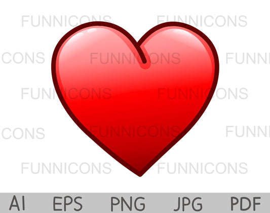 Reflective and Shiny Red Heart Emoji Icon, Love Symbol