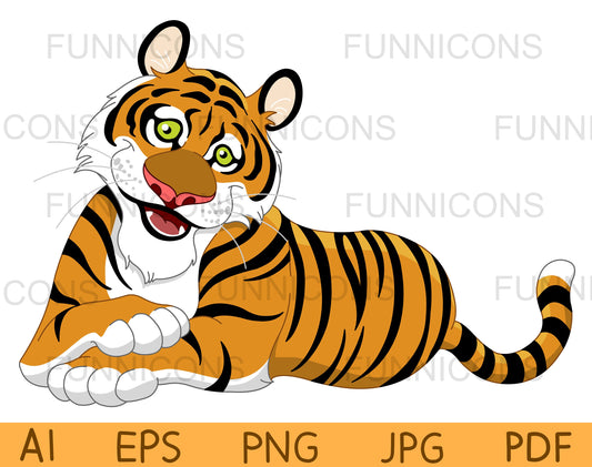 Smiling Tiger Lying with his Front Paws Crossed by