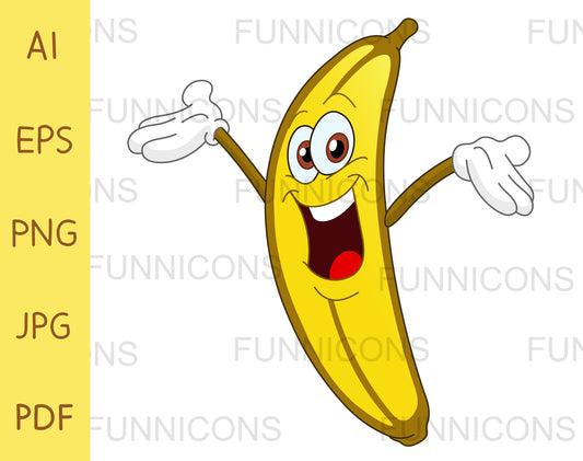 Happy Cartoon Banana Holding his Arms up