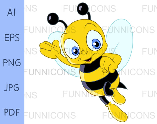 Happy Cute Bee Waving and Flying