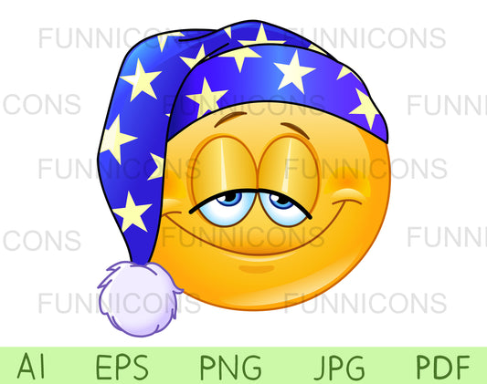 Emoji Wearing a Night Cap with Stars Pattern, Going to Sleep