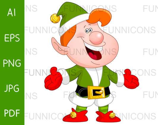 Happy Christmas Elf Smiling and Holding his Arms out, Santa Claus Little Helper