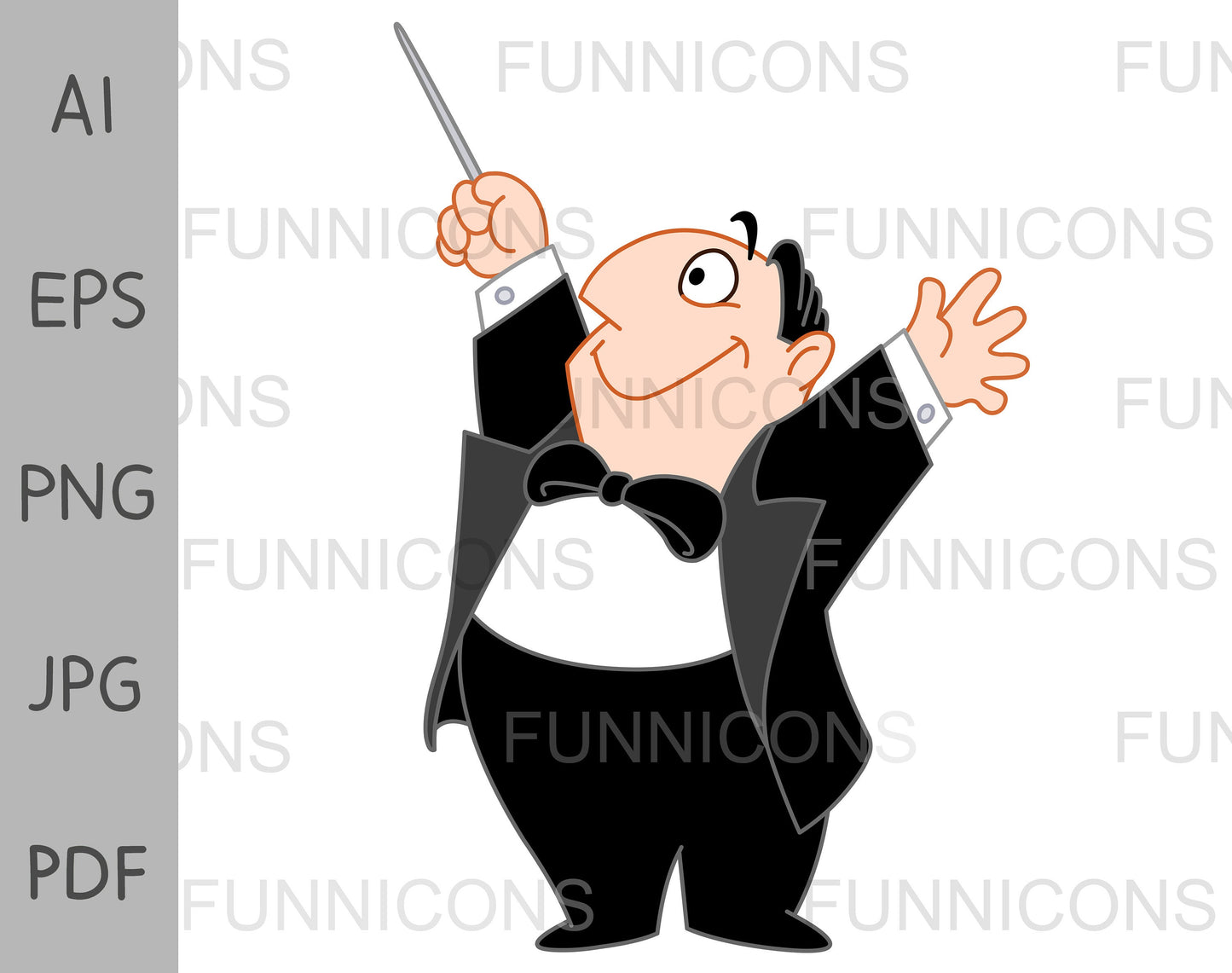 Happy Chubby Music Conductor Man Holding his Arms and Baton up