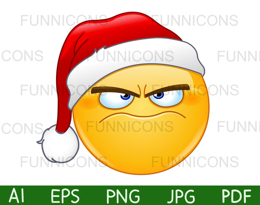 Christmas Grumpy and Angry Emoji Wearing Santa Claus Hat