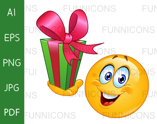 Happy Emoji Holding a Christmas or Birthday Gift