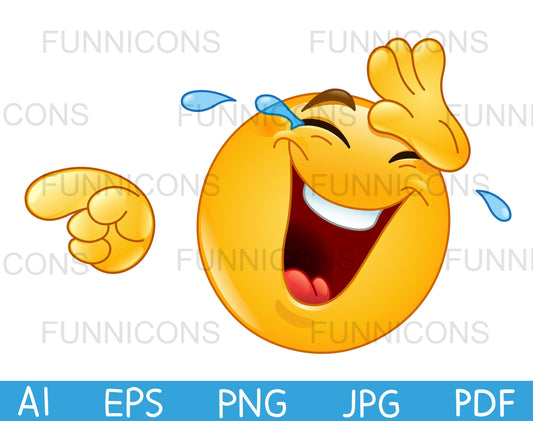 Emoji Laughing and Wiping Tears away While Pointing at Something or Someone with his other Hand